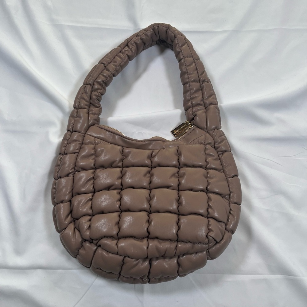 Expressions Nyc Quilted Brown Crescent Shoulder Bag Faux leather‎